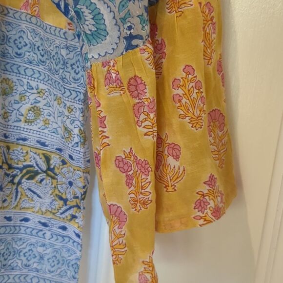 Dolma Women's Blouse S/M Indian Hand Block Print Top 100% Cotton Bell Sleeves - Picture 4 of 12